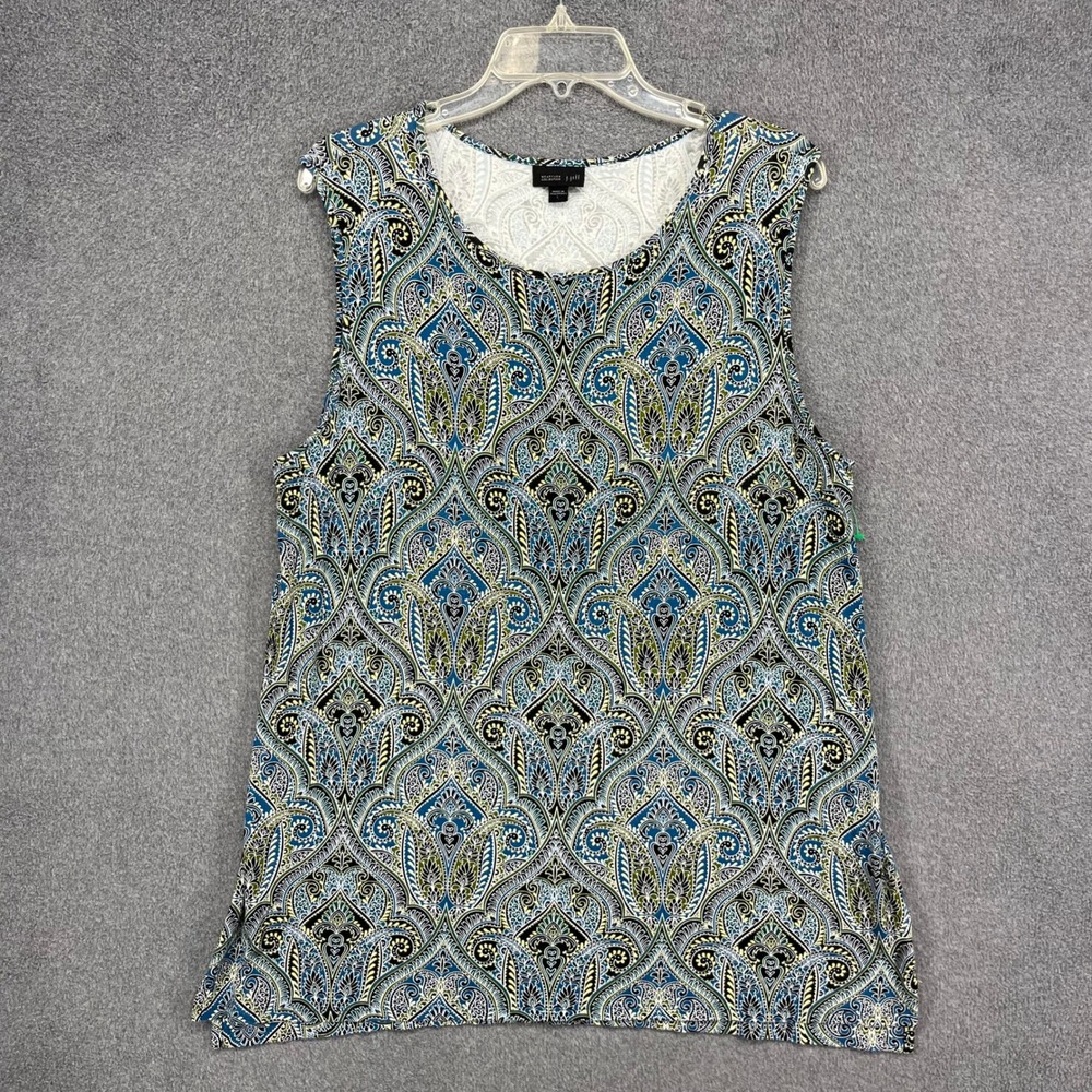 J. Jill Wearever Tank Top Women Large Blue Green Paisley Sleeveless Scoop Neck